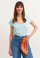 Bayan Mavi Pamuklu U-Neck Tişört