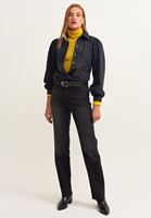 Bayan Siyah Long Straight-Fit Denim Pantolon