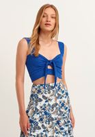 Bayan Lacivert Fiyonk Detaylı Crop Top