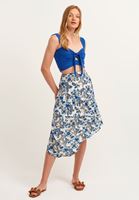 Bayan Lacivert Fiyonk Detaylı Crop Top