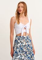Bayan Beyaz Fiyonk Detaylı Crop Top