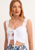 Bayan Beyaz Fiyonk Detaylı Crop Top