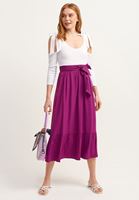 Bayan Mor Kuşaklı Midi Etek