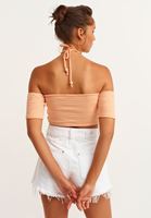 Bayan Turuncu Omzu Açık Crop Bluz