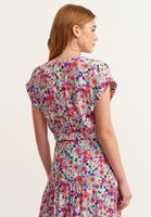 Bayan Çok Renkli Floral Desenli Crop Bluz