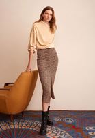 Bayan Çok Renkli Büzgülü ve Yırtmaçlı Midi Etek