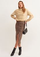 Bayan Çok Renkli Büzgülü ve Yırtmaçlı Midi Etek