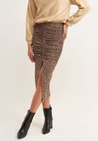 Bayan Çok Renkli Büzgülü ve Yırtmaçlı Midi Etek