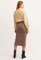 Bayan Çok Renkli Büzgülü ve Yırtmaçlı Midi Etek