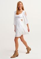 Bayan Beyaz Balon Kollu Mini Elbise 