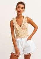 Bayan Kum Beji Fırfırlı Crop Top