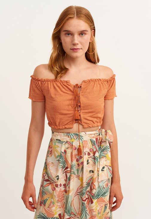 Turuncu Bağcıklı Crop Tank Top