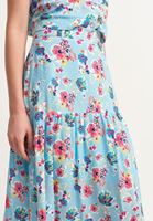 Bayan Gök Mavisi Floral Desenli Midi Etek