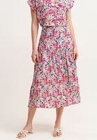 Bayan Çok Renkli Floral Desenli Midi Etek