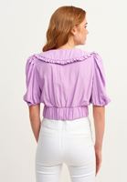 Bayan Mor Fırfırlı V-Neck Crop Bluz
