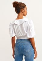 Bayan Beyaz Fırfırlı V-Neck Crop Bluz