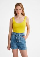Women Yellow U-Neck Tank Top