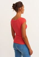 Bayan Kırmızı Pamuklu Esnek Dokulu Tişört