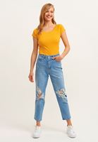 Bayan Turuncu Pamuklu Esnek Dokulu Tişört