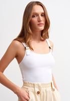 Bayan Beyaz Pamuklu Kare Yaka Atlet