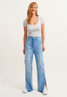 Bayan Gri Pamuklu U-Neck Tişört