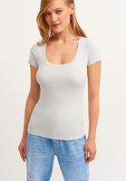 Bayan Gri Pamuklu U-Neck Tişört