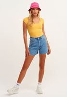 Bayan Sarı Pamuklu U-Neck Tişört