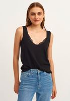 Bayan Siyah Dantel Detaylı Keten Atlet