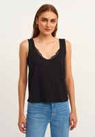 Bayan Siyah Dantel Detaylı Keten Atlet