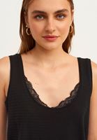 Bayan Siyah Dantel Detaylı Keten Atlet