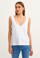 Bayan Beyaz Dantel Detaylı Keten Atlet