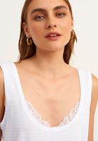 Bayan Beyaz Dantel Detaylı Keten Atlet