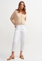 Bayan Bej Düğmeli Kısa Hırka