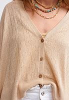 Bayan Bej Düğmeli Kısa Hırka