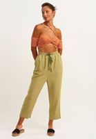 Bayan Yeşil Baggy-Fit Keten Pantolon