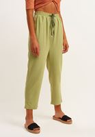 Bayan Yeşil Baggy-Fit Keten Pantolon