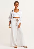 Bayan Beyaz Nature Friendly Wide-Leg Pantolon