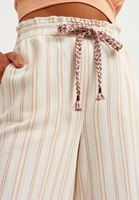 Bayan Çok Renkli Çizgili Wide-Leg Keten Pantolon