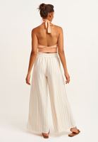 Bayan Çok Renkli Çizgili Wide-Leg Keten Pantolon