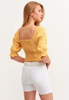 Bayan Sarı Kare Yaka Crop Bluz