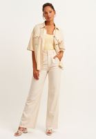 Bayan Kum Beji Linen Blend Wide-Leg Pantolon