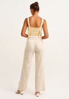 Bayan Kum Beji Linen Blend Wide-Leg Pantolon