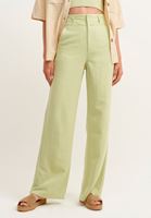 Bayan Yeşil Linen Blend Wide-Leg Pantolon