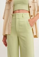 Bayan Yeşil Linen Blend Wide-Leg Pantolon