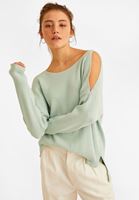 Bayan Mavi Cut-Out Omuz Detaylı Triko