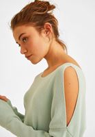 Bayan Mavi Cut-Out Omuz Detaylı Triko