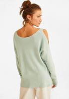 Bayan Mavi Cut-Out Omuz Detaylı Triko