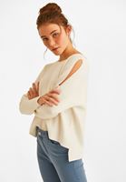 Bayan Krem Cut-Out Omuz Detaylı Triko