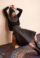 Bayan Siyah Pileli Vegan Deri Midi Etek