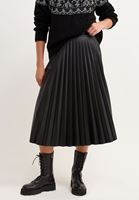 Bayan Siyah Pileli Vegan Deri Midi Etek